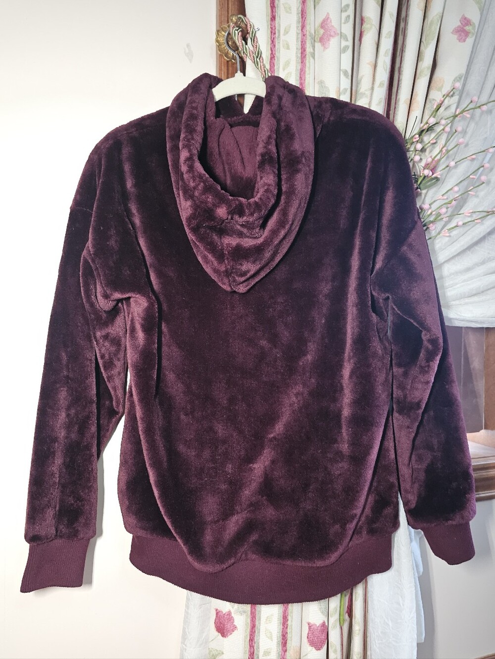 Streetwear Society Burgundy Plush Faux Fur Hoodie - Picture 3 of 6